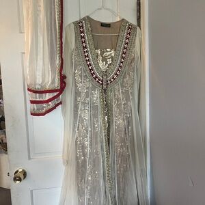 Elegant Embroidered Dress with Red Accents Pakistani/Indian dress
